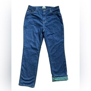 L. L. Bean Women's dark wash Classic fit Flannel Lining Jeans size 14.